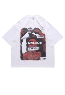 Warning sign t-shirt retro rave tee street style punk top 