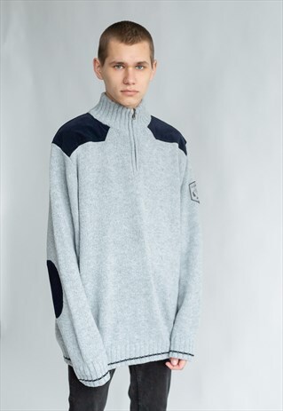 VINTAGE 90S HIGH NECK HALF ZIP JUMPER IN BLUE