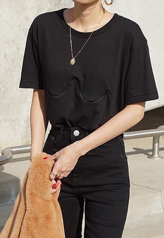 NUDE ETHICS ORGANIC BLACK EMBROIDERED GRAPHIC BOOB T-SHIRT