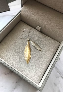 Sterling Silver & Gold Coated Feathers Drop Earring for men