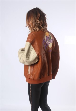 LEATHER BOMBER JACKET PLANET HOLLYWOOD UK 18 - 20 (E5AT)