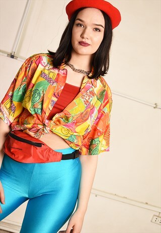 90'S RETRO ABSTRACT PRINT FESTIVAL SHIRT BLOUSE TOP