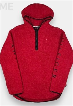 Vintage Tommy Hilfiger embroidered red Sherpa hoodie size XS