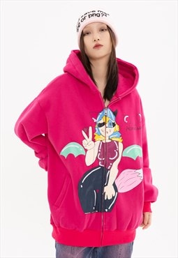 Retro cartoon hoodie anime pullover devil horn jumper pink