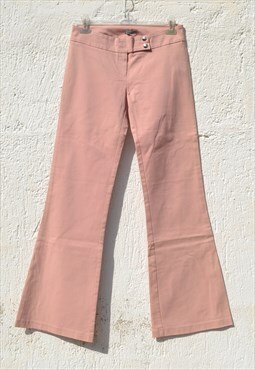 Deadstock pastel pink wide leg flared mid rise jeans