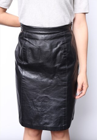 VINTAGE 80S BLACK LEATHER PENCIL SKIRT