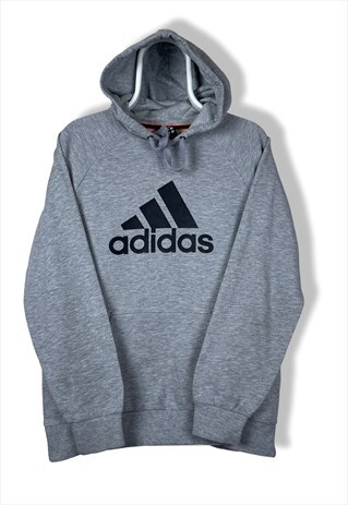 VINTAGE ADIDAS HOODIE SPELL OUT LOGO GREY MEDIUM