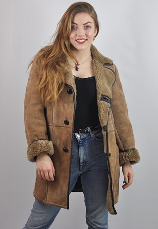 VINTAGE 70S LIGHT BROWN SHEEPSKIN SHEARLING COAT