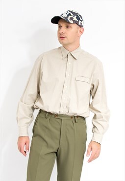 Vintage linen cotton shirt in beige button down size L/XL