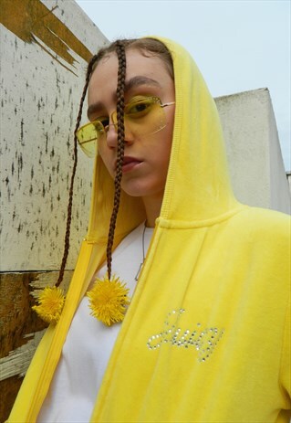 YELLOW Y2K FRAMELESS DIAMONTE SUNGLASSES