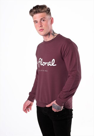 LARGE GRAPHIC JUMPER PULLOVER SWEATER - MAROON RED