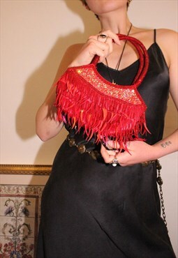 Vintage 90s / Y2K Bright Red Beaded Sequin Mini Bag