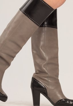 Vintage Grey Leather Knee Boots