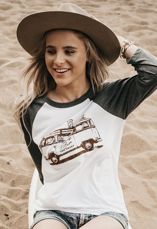 'GREETINGS FROM THE COAST' 3/4 SLEEVE WOMENS BASEBALL TSHIRT