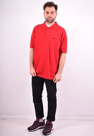NIKE MENS VINTAGE POLO SHIRT LARGE RED 90'S