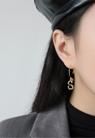 GOLD PLATED STERLING SILVER LETTER EAR HOOK EARRINGS