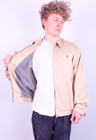 VINTAGE RALPH LAUREN CHECK LINED HARRINGTON JACKET BEIGE XL