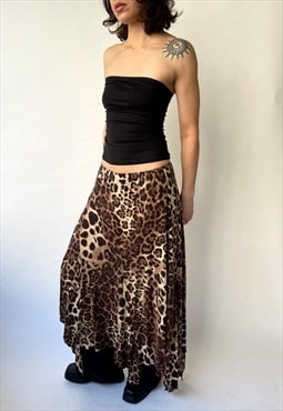 Vintage Asymmetric Maxi Leopard Skirt