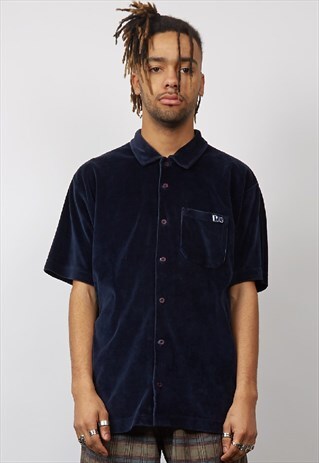 VINTAGE 90'S LEE NAVY VELOUR POLO T-SHIRT