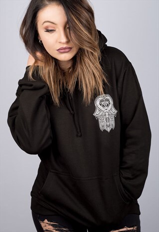 HAMSA LION BLACK PULLOVER HOODIE