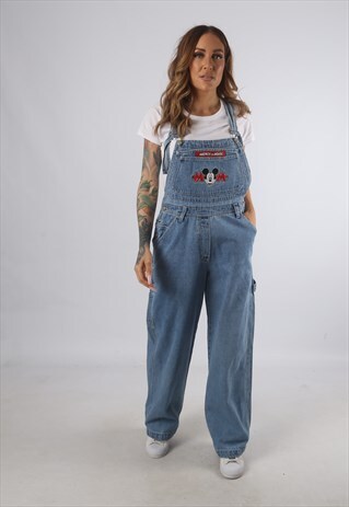 VINTAGE DISNEY DENIM DUNGAREES MICKEY WIDE LEG S 10 (K93H)