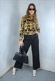 Vintage Y2K Party Abstract Gold Balck Soft Festival Blouse 