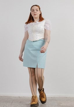 Vintage 90s Straight Fit Solid Baby Blue Midi Women Skirt 