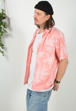 Vintage 90s Hawaiian Shirt Pink Abstract Pattern