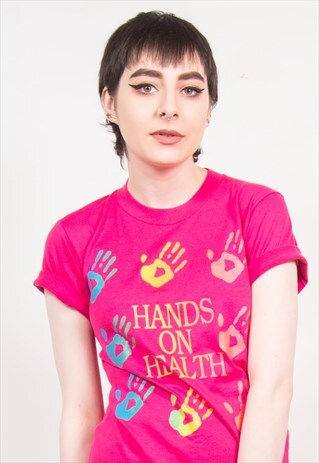 VINTAGE 90'S HOT PINK HAND PRINTS T-SHIRT