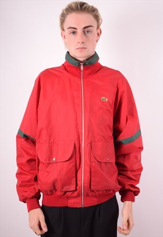 LACOSTE MENS VINTAGE BOMBER JACKET LARGE RED 90S
