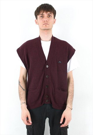 HUGO BOSS VINTAGE MEN'S M VEST GILET WOOL BUTTON UP RED BURG