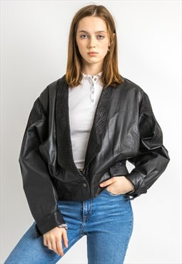 Leather Moto Bomber Jacket Women Vintage 5868