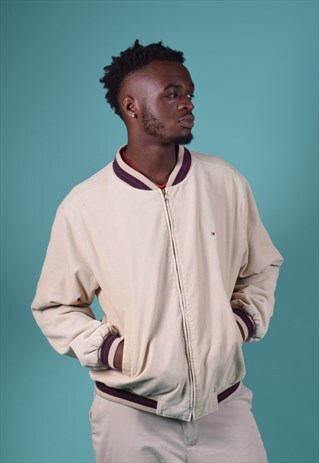 VINTAGE TOMMY HILFIGER BEIGE BOMBER STYLE JACKET