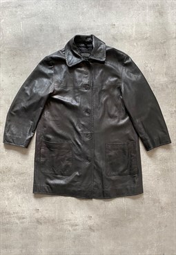 Vintage Y2K 00s oversized real leather black jacket