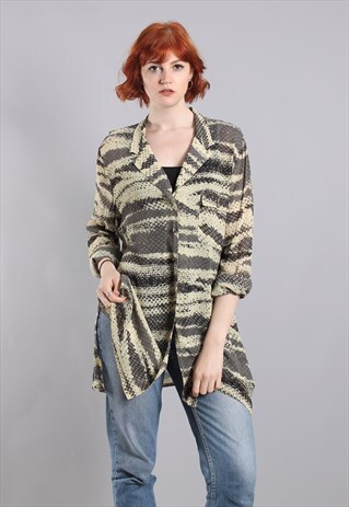 VINTAGE 90S SHEER SNAKESKIN PATTERNED TUNIC TOP