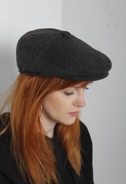 Vintage 80's Wool Flat Cap Hat Grey