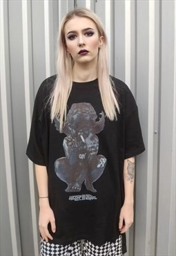 Angel print tee Gothic grunge t-shirt horror top in black