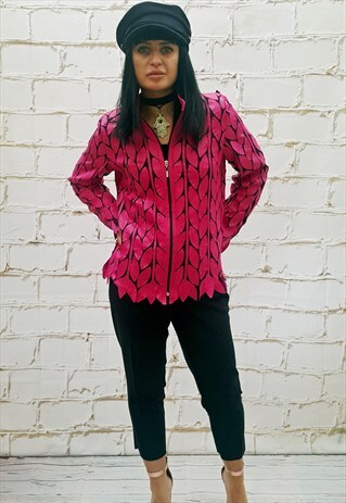 VINTAGE BRIGHT PINK LEATHER LIGHTWEIGHT LONG SLEEVED JACKET