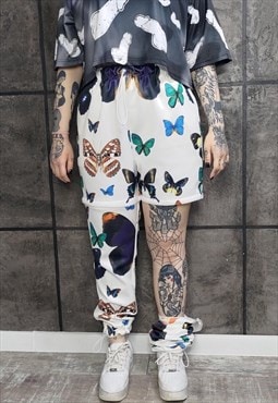 Butterfly joggers detachable handmade shorts rave pants