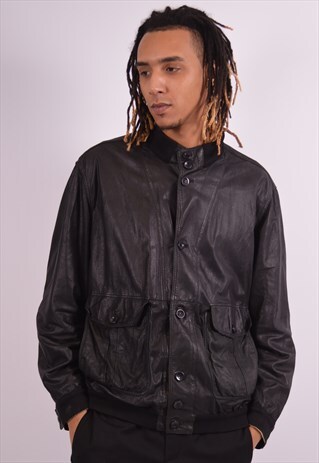 MENS VINTAGE LEATHER JACKET MEDIUM BLACK 90S