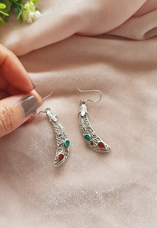 VINTAGE STERLING SILVER AUBERGINE EARRINGS