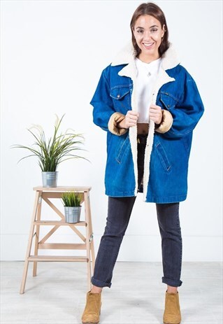 VINTAGE 80S ORIGINAL WRANGLER SHEEPSKIN DENIM JACKET/ S0258