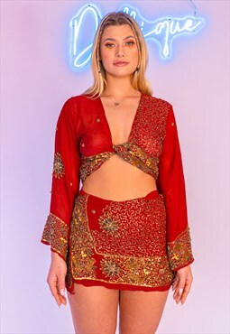 Bell Sleeve 70's Festival Set Coord Ibiza Sequin 