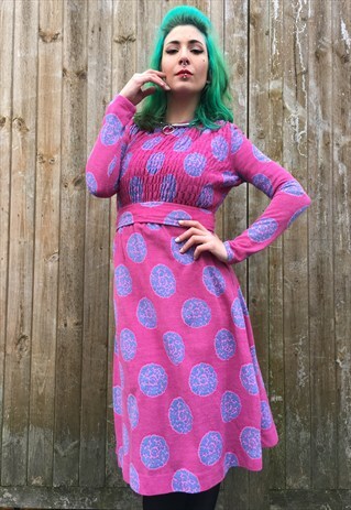 VINTAGE 1970'S PINK AND BLUE DRESS