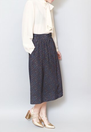 VINTAGE 1980'S ALBERTO ASPESI BLUE PAISLEY MIDI SKIRT