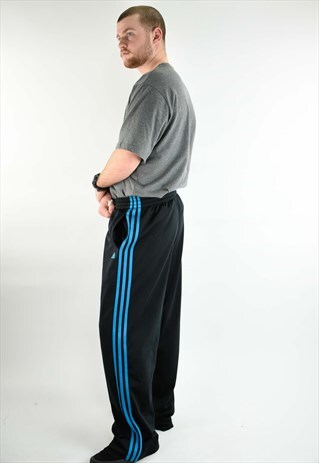 VINTAGE 90S ADIDAS BLACK TRACK PANTS WITH 3 STRIPES IN BLUE