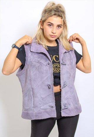 VINTAGE SHEARLING COAT FAUX FUR LINED JACKET IN PURPLE S/M