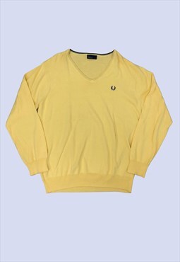 Lemon Yellow V Neck Cotton Knit Long Sleeved Jumper