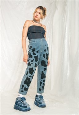 Reworked Cow Jeans 90s High Rise Painted Trousers in Blue