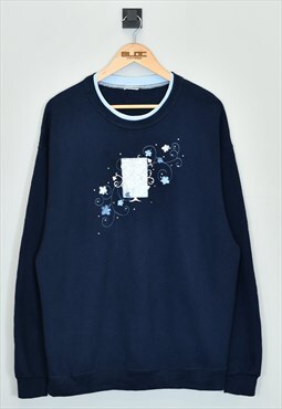 Vintage Autumn Leaves Christmas Sweatshirt Blue XLarge